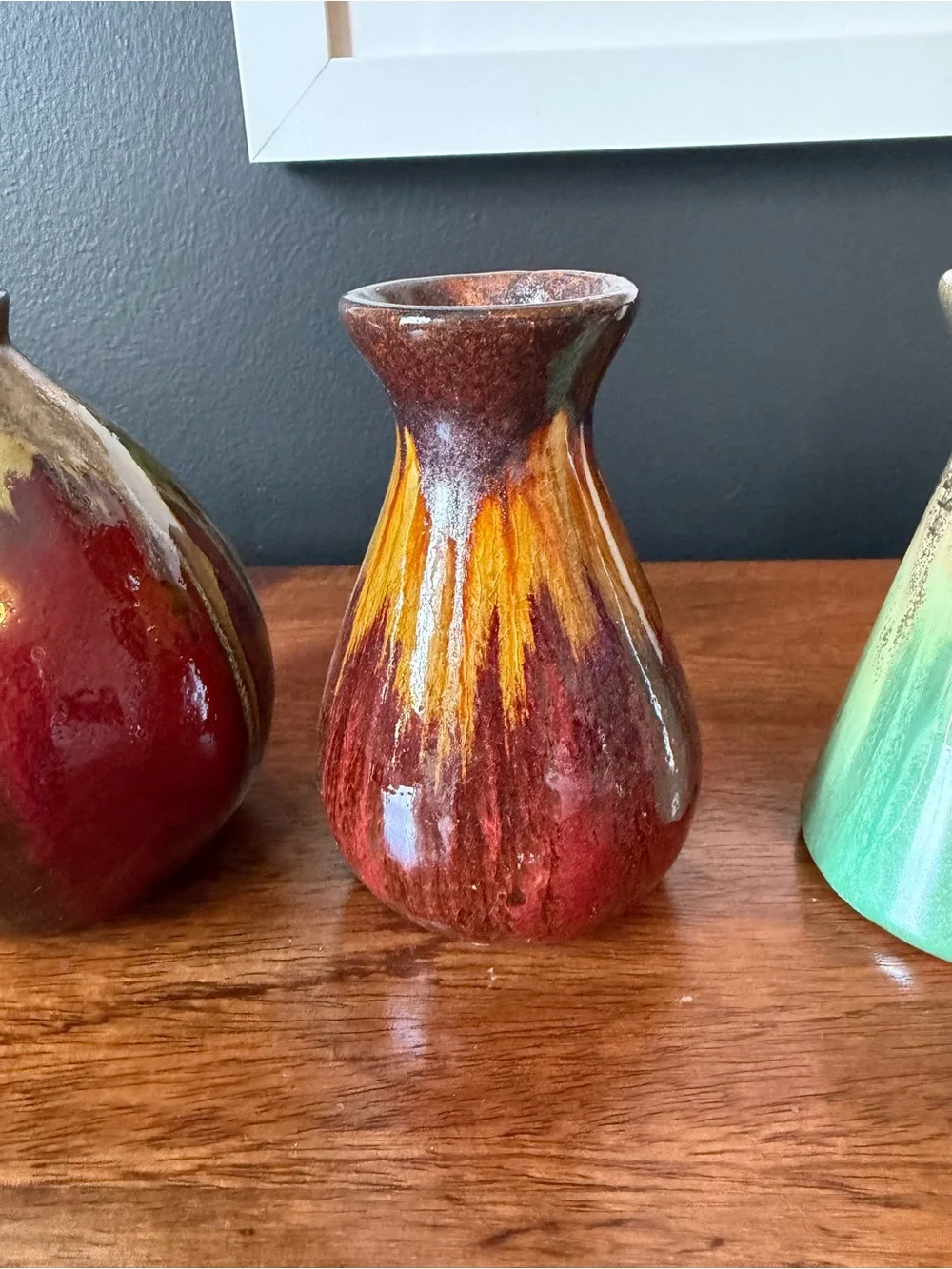 Handcrafted Red and Green Ceramic Vases - Set of 3